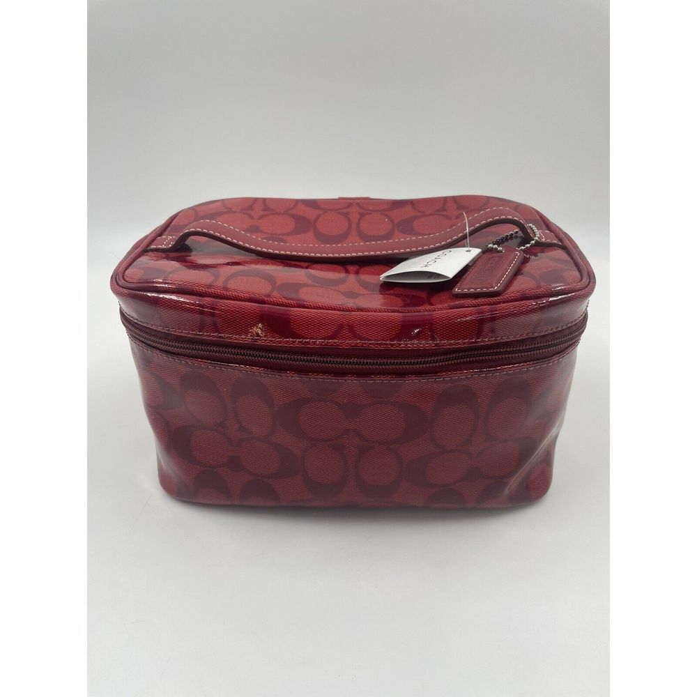 Large COACH Vinyl Toiletry Travel Cosmetic Bag Case Signature Red Rare Vintage